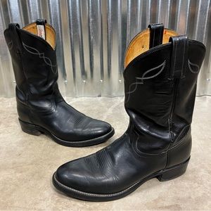 Tony Lama Mens 9.5 B Black Leather Round Toe Western Ropers
